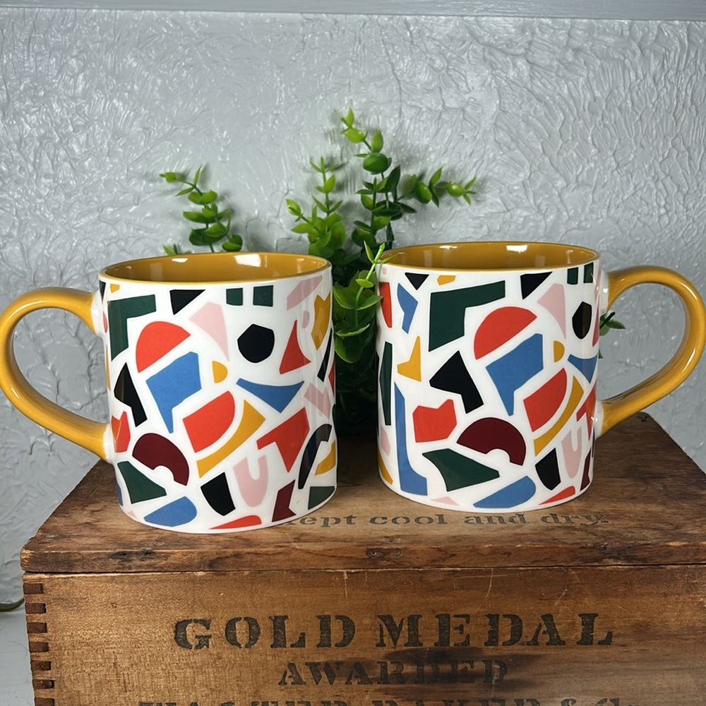Room Essentials Multicolor Mugs with Gold Handles Mosaic Design 16 oz Mugs NWT - Picture 7 of 12
